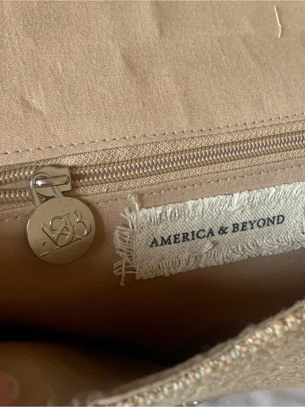 AMERICA & BEYOND Beaded Brown and White Geo Pattern Shoulder Bag/ clutch
